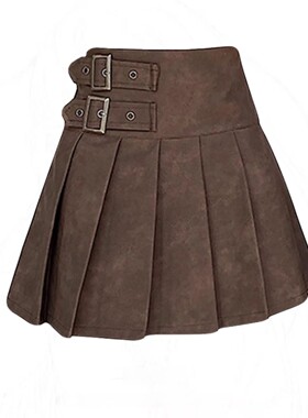 plus Size Autumn Winter Brown Pleated A-Line  Skirt High Wai