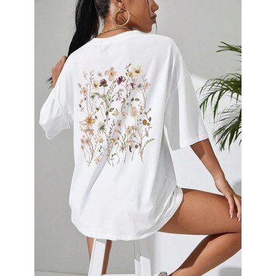 Beautiful flower clusters Print Cotton Women T-Shirts Casual