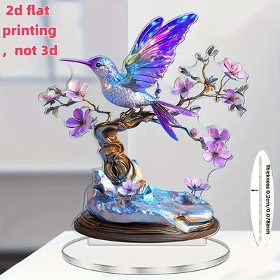 1PC Hummingbirds and Flowers 2D Flat Acrylic Figurine Home O