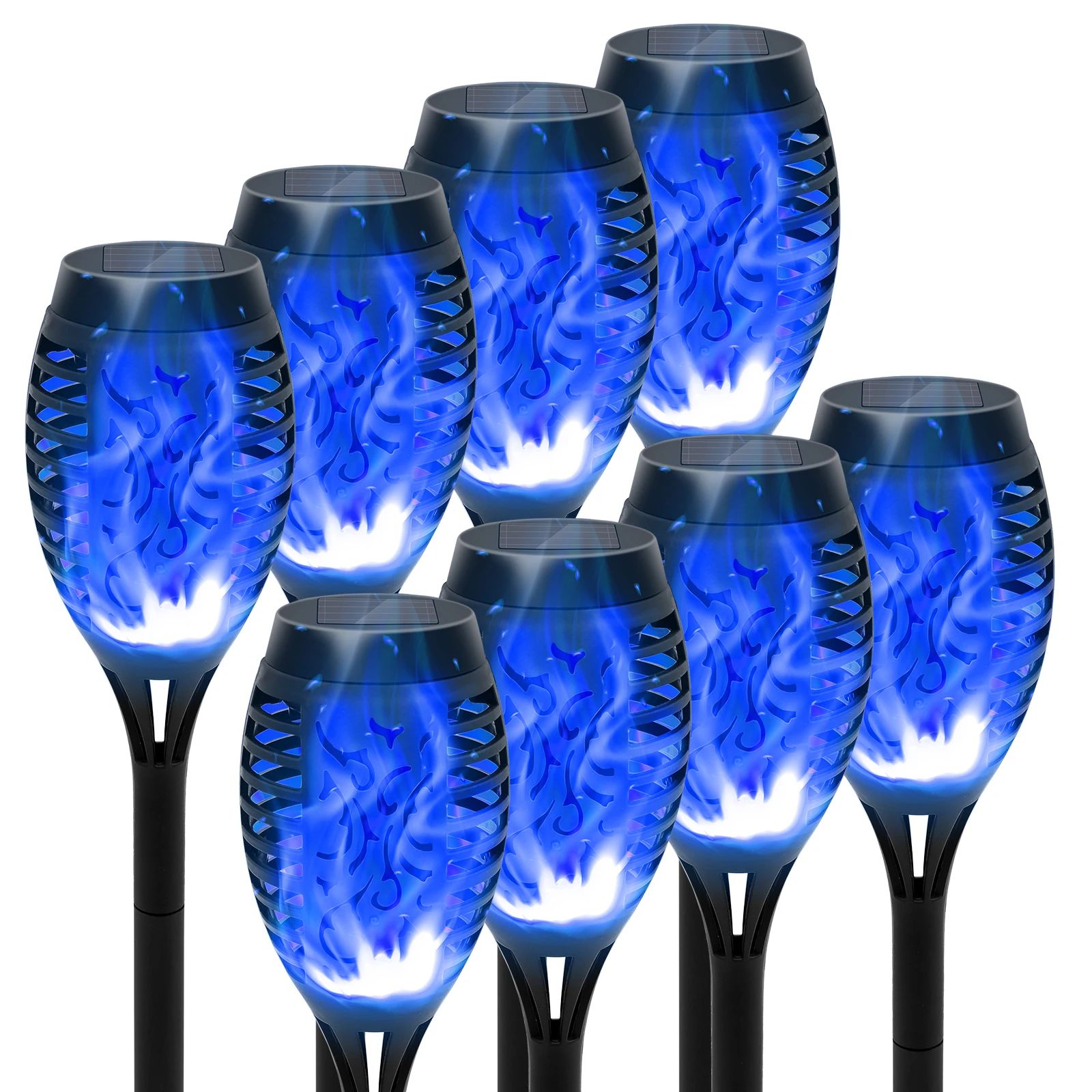 8 Pack Solar Lights Outdoor Blue Solar Torch Flickering Flam