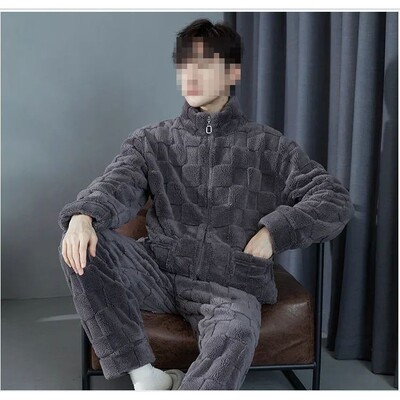 Men's Winter Pajamas Set Thicken Flannel Warm Sleepwear Big