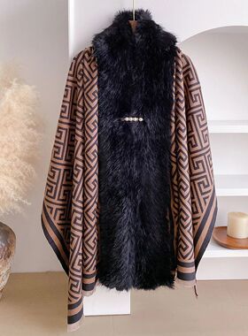 Fall Winter Fashion Faux Rex Rabbit Fur Cape Cardigan Hounds