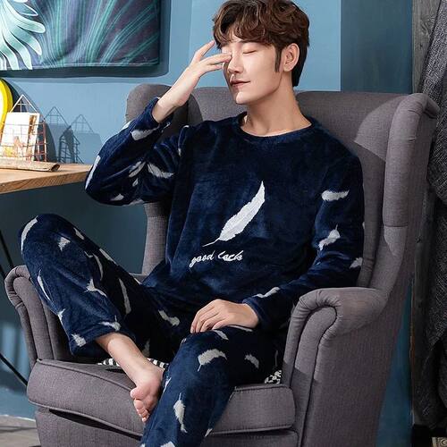 Thickened Warm Winter Flannel Pajamas Men Padded Long-Sleeve