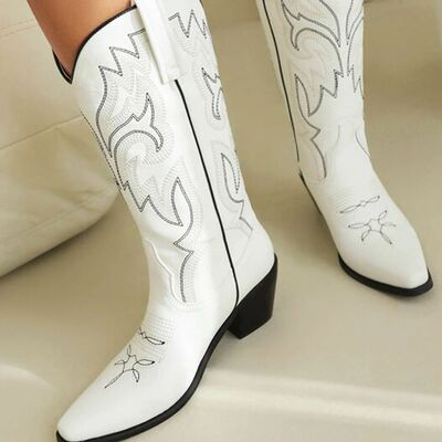 GIGIFOX Women Vintage Embroidered Mid Calf Cowgirl Boots Lad
