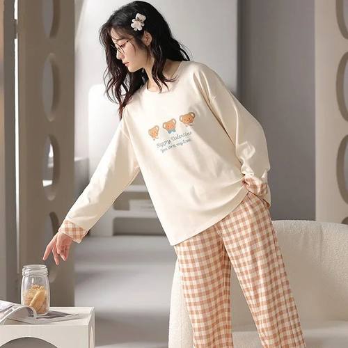 Women's Fall Winter Pajamas Women's Long-sleeved Pants Leisu