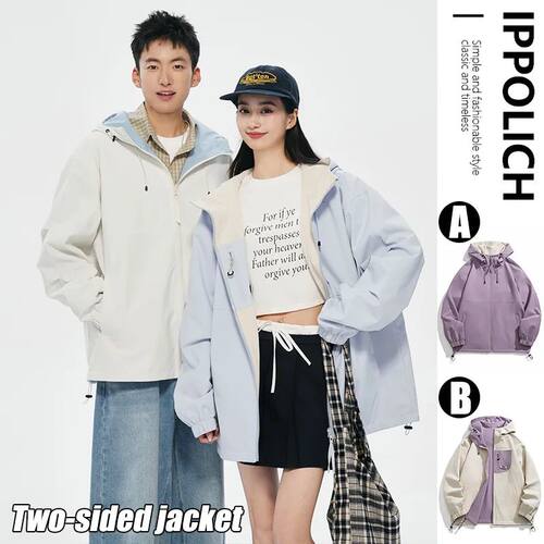 Women Two-sided Jacket Hooded Coat Long Sleeve Casual Men Re