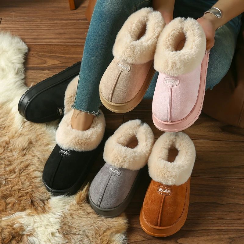 Winter Women Warm Plush Slippers Female Thick-soled Indoor F