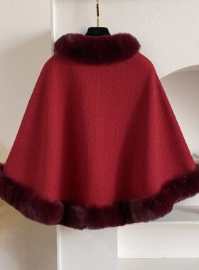 2024 New Winter Solid Poncho Thicken Fleece Collar Cape Coat