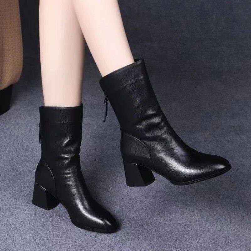 2024 New Women Versatile Leather Boots Fashion antislip high
