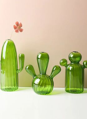 Clear Glass Cactus Shape Small Fresh Flover Vase Table Decor