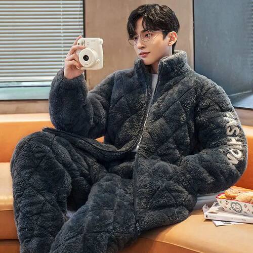 Thickened Coral Fleece Men Pajamas Set PLUS SIZE Sleepwear W