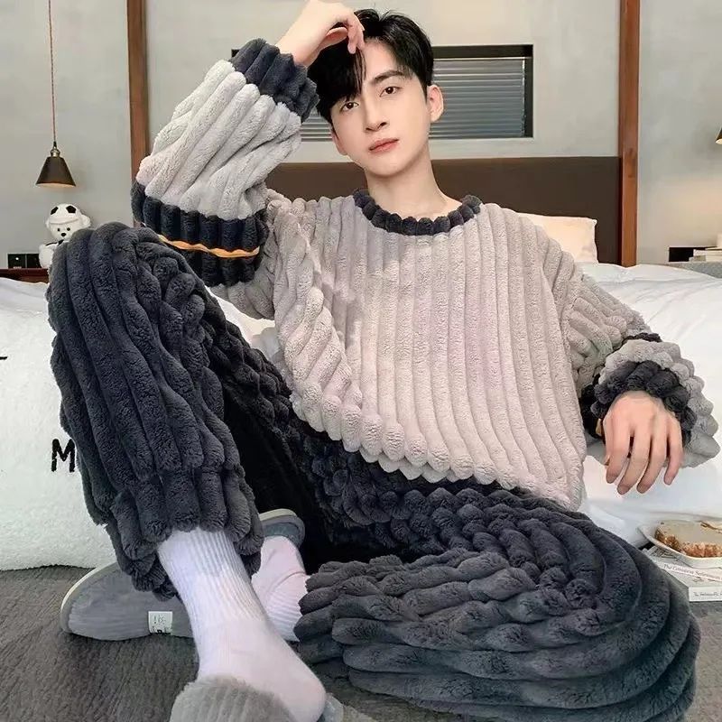 Flannel Pajamas Men Autumn and Winter Coral Velvet Thickened