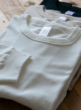 秋冬21支加厚全棉筒织 复古基础长袖螺纹口运动T恤宽松男女打底衫