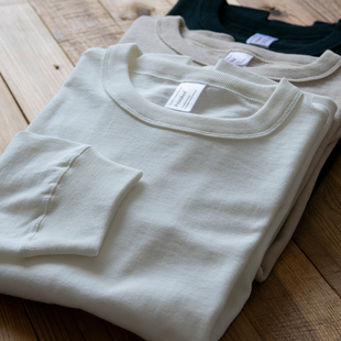 秋冬21支加厚全棉筒织 复古基础长袖螺纹口运动T恤宽松男女打底衫