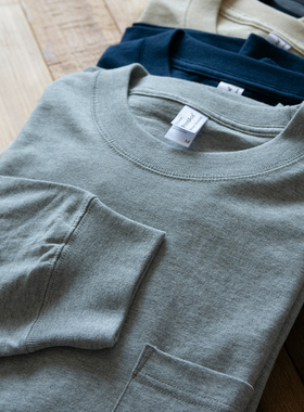 复古筒织 全棉水洗口袋长袖T恤宽松男女春秋厚实重磅美式运动上衣