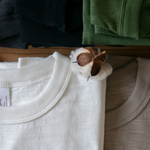 300G竹节棉重磅无缝筒织 美式复古全棉T恤宽松男女咔叽四季打底衫