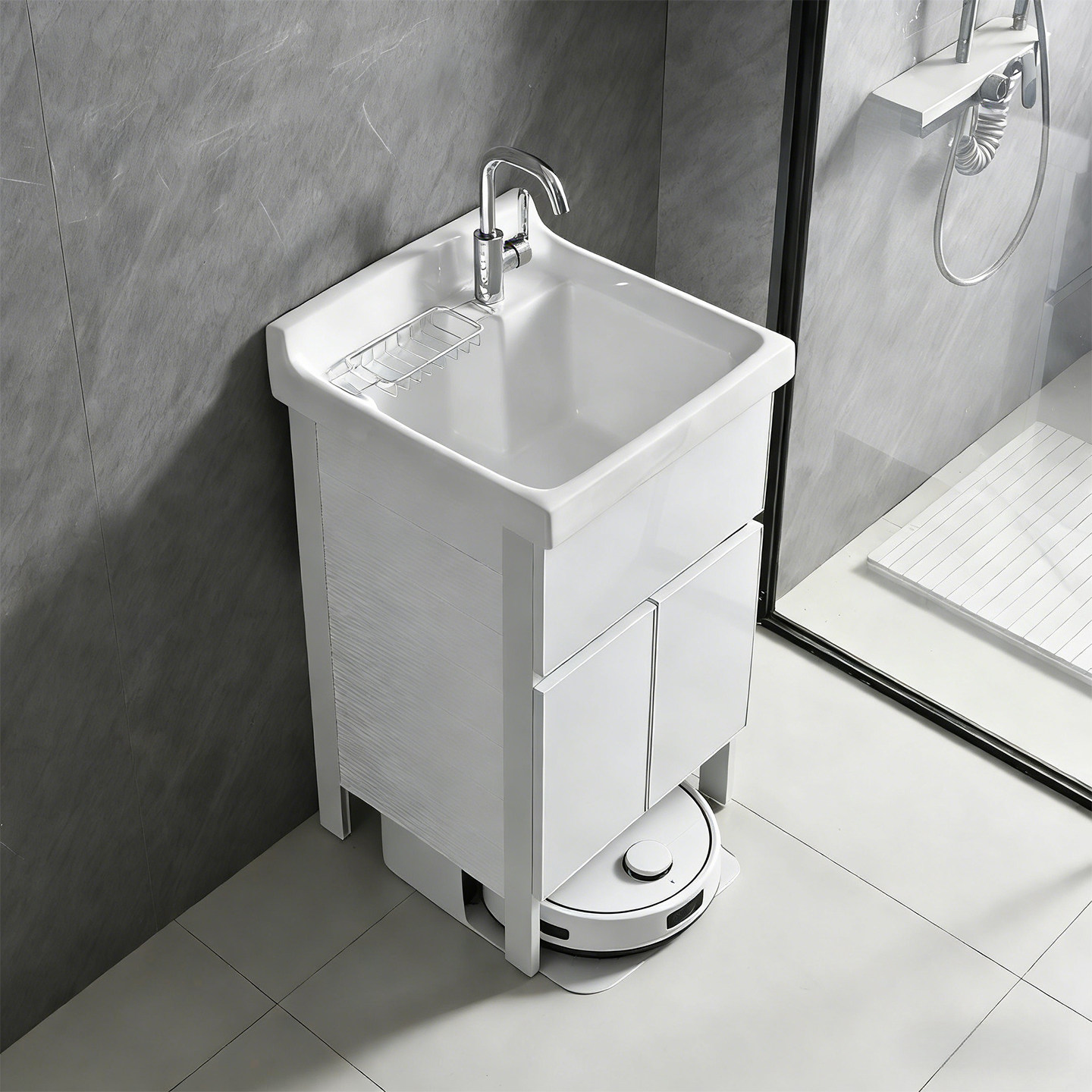 扫地机器人基站柜阳台柜铝合金洗衣柜洗衣池台盆一体陶瓷洗手池槽,家装主材,浴室柜,淘宝优惠券,粉丝福利购,淘宝优惠卷