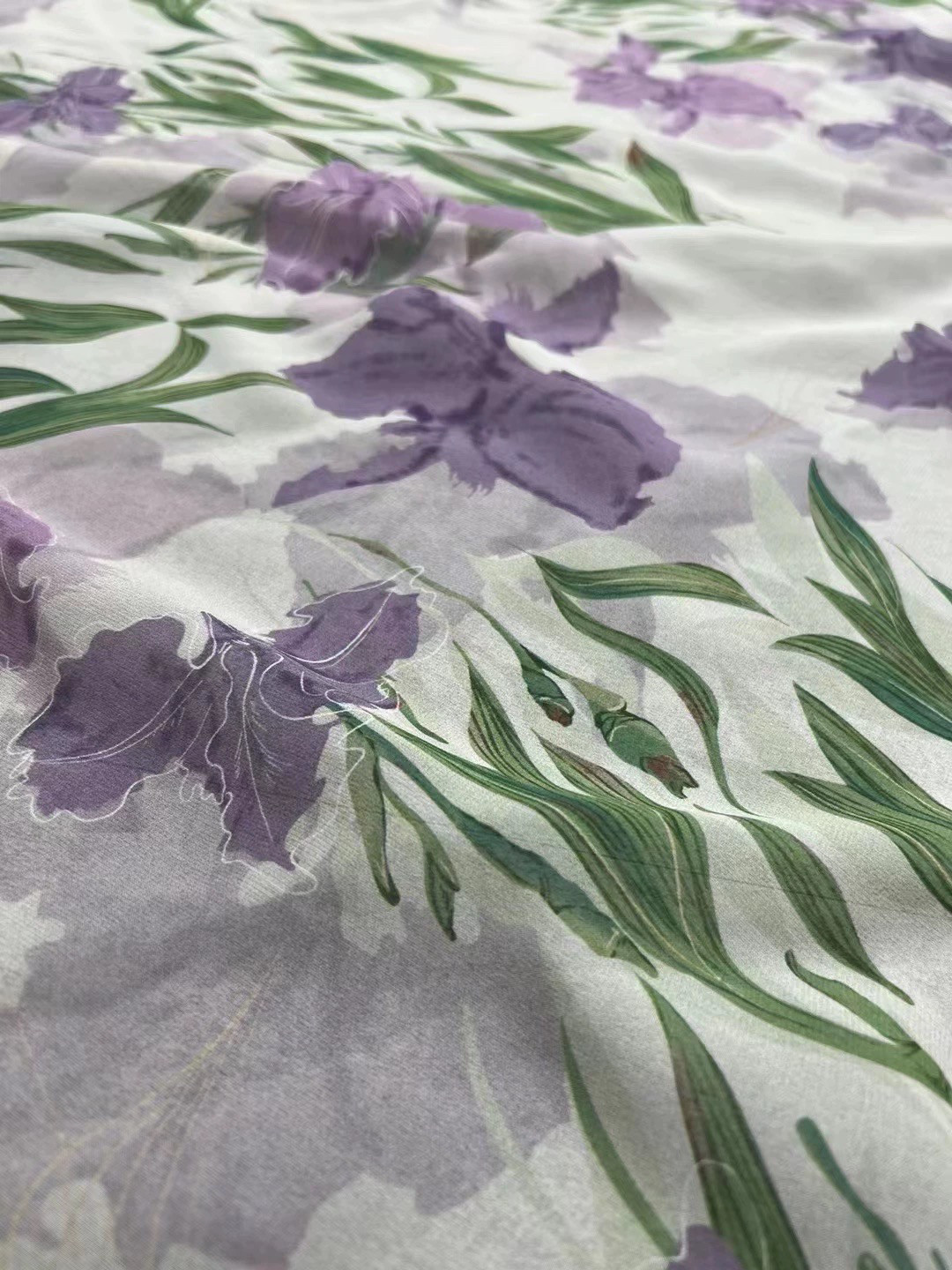 时尚气质紫色印花薄透乔其纱真丝面料夏日衬衫连衣裙纯桑蚕丝布料