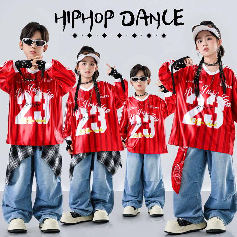 街舞套装女童嘻哈爵士现代舞蹈服街舞衣服男孩hiphop儿童演出服潮