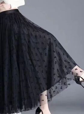 开顺半身裙L22KZ836正品女2023春秋新款长裙蕾丝八片裙百搭百褶裙