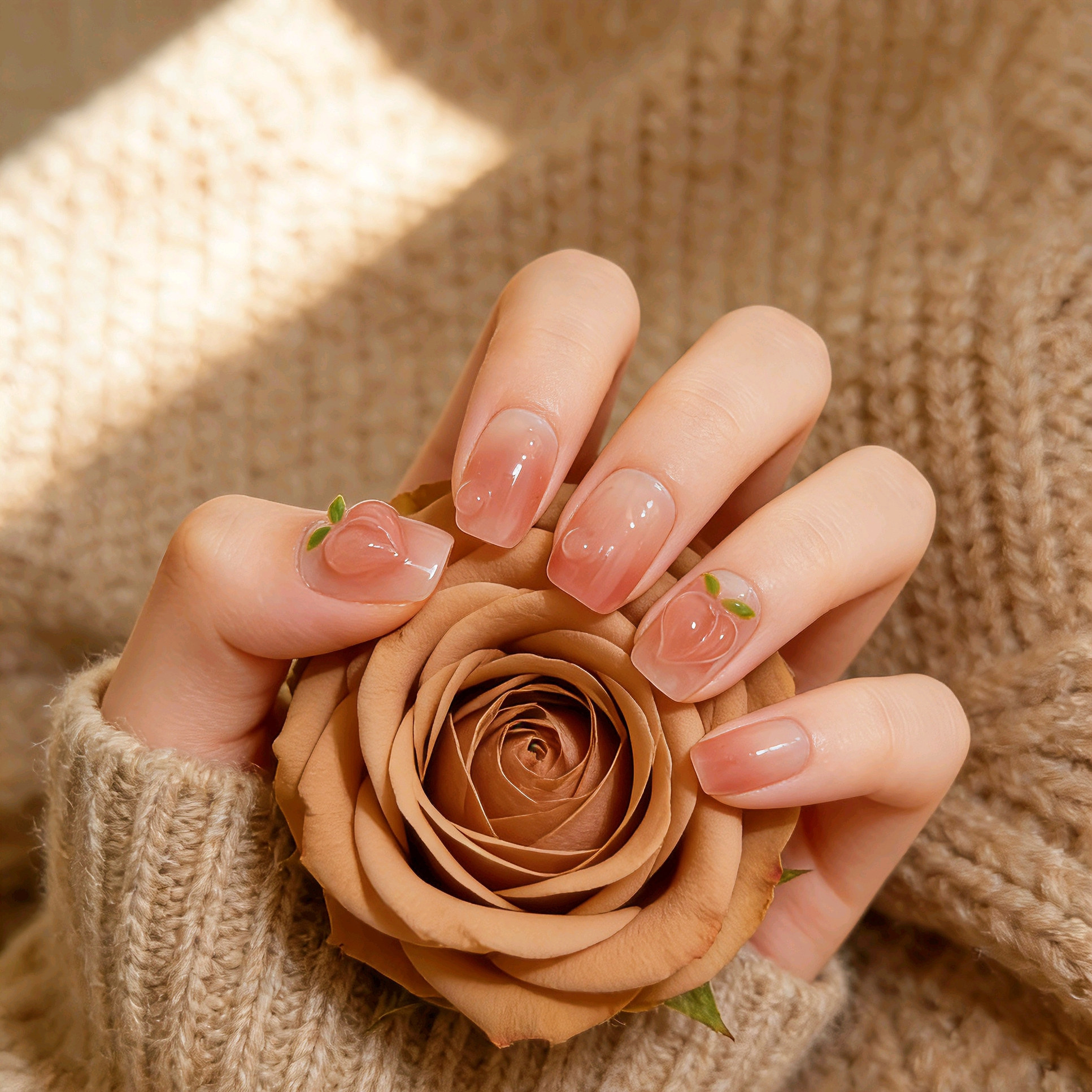网红穿戴甲热卖穿戴式夏日渐变桃子纯手工光疗美甲成品假指甲贴片