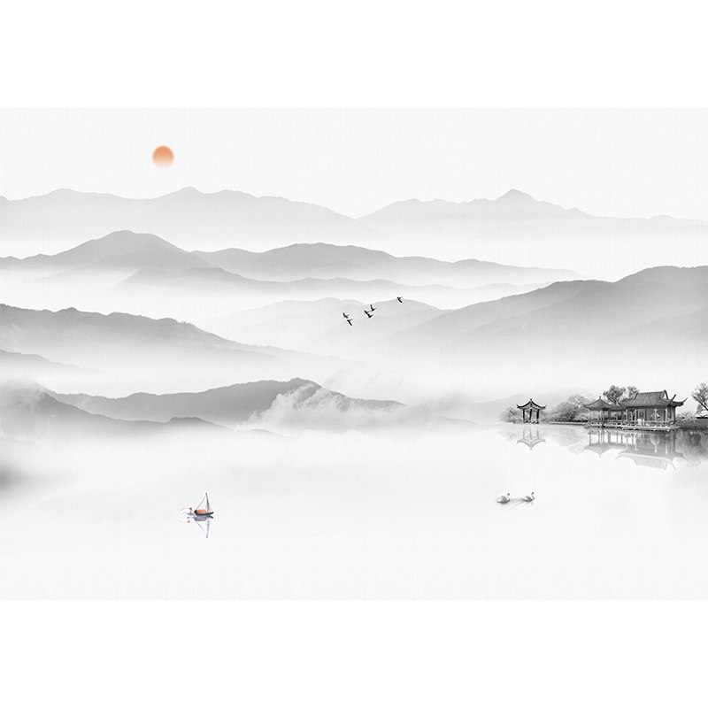 简约现代新中式意境水墨山水墙纸壁画沙发电视背景墙壁纸无缝墙布