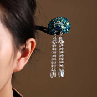 国风刀马旦檀木发簪脸谱气质古典流苏盘发簪U型双钗日常