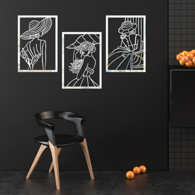 Artistic, abstract line interior decorations of women with c