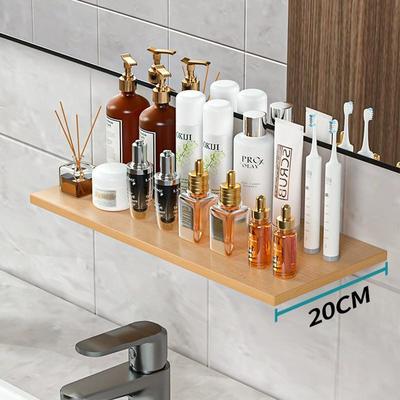 The walnut bathroom kitchen in front of the mirror covers a