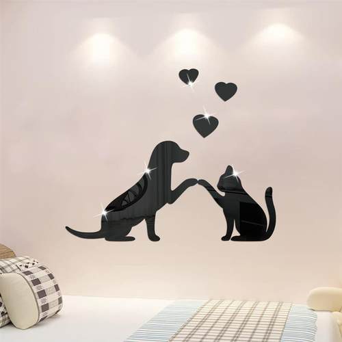 Arcley wall with cartoon cat and dog mirrors and background