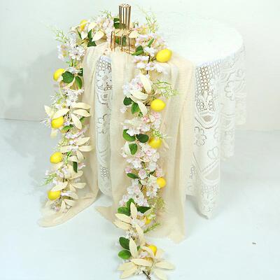 Simulate a lemon twig of lemon leaves and grass and a green