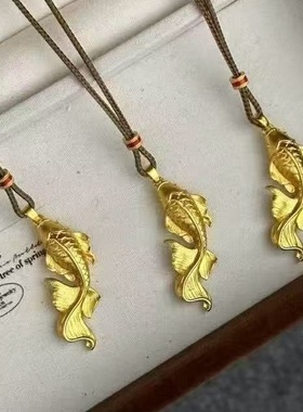 欧美跨境外贸古法沙金锦鲤鱼吊坠福泽鲤鱼时尚简约百搭吊坠男女