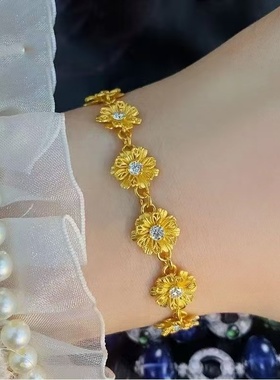 欧美跨境外贸沙金饰品新中式复古风花丝镶钻杏花手链设计手饰首饰