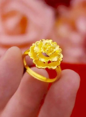 出口欧美跨境外贸越南沙金戒指女小众设计富贵花尾戒铜合金指环银