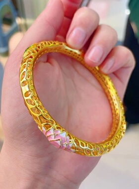 欧美跨境外贸越南沙金饰品珐琅镂空莲花手镯女国潮风荷叶莲花烤