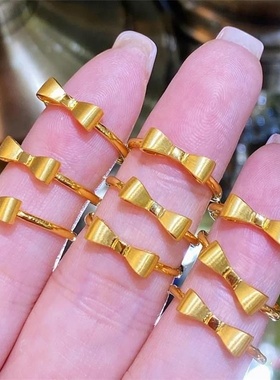 出口欧美跨境外贸越南越南沙金戒指女仿黄金饰品铃兰花指环蝴蝶结