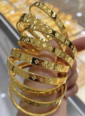 欧美跨境外贸沙金首饰品碎冰冰四叶草手镯女士不掉色实心闭口手饰