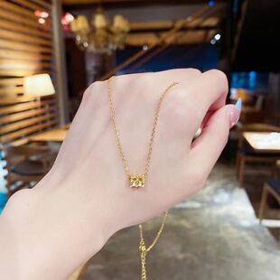 出口欧美跨境外贸沙金饰品小蛮腰项链女轻奢小众锁骨链车花彩金