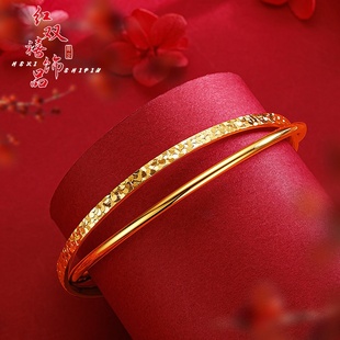 欧美跨境外贸沙金饰品碎冰冰双环手镯时尚碎冰纹百搭双圈手环手饰