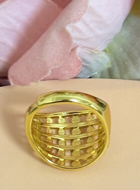 出口欧美跨境外贸越南沙金镂空戒指女小众轻奢车花米字圆点网格