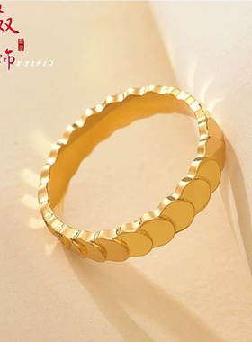 欧美跨境外贸精品cnc车花亮面鱼鳞沙金戒指女小众设计感情侣对戒