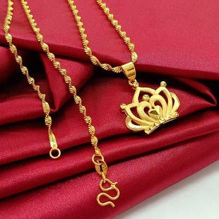 出口欧美跨境外贸越南越南沙金首饰品爱心皇冠吊坠女士五花金项链