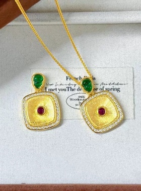 欧美跨境外贸沙金饰品点钻拉丝四方镶嵌葫芦吊坠小众女款金感手饰