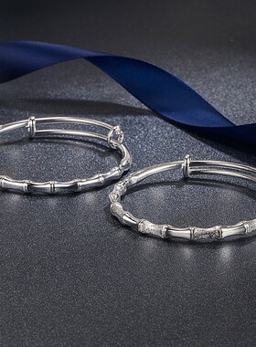 跨境外贸流行简约轻奢感银饰品青梅竹马新中式竹节喷砂情侣手镯