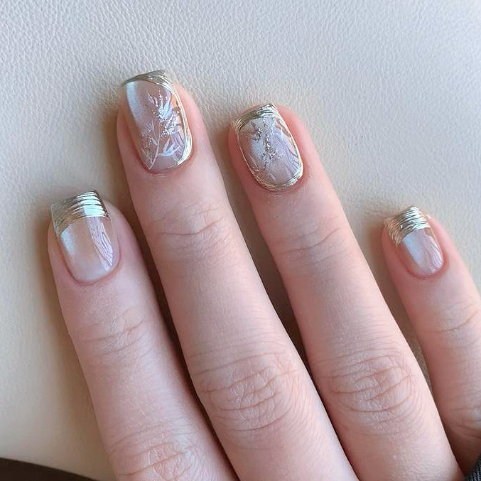 纯手工穿戴美甲短款成品显白高级温柔气质冰透裸色猫眼法式秋枫竹