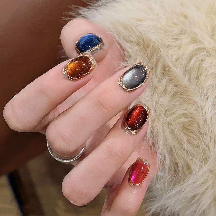 纯手工穿戴美甲成品短款显白高级秋冬老钱复古宝石猫眼红蓝香槟金,彩妆/香水/美妆工具,穿戴甲/甲片,淘宝优惠券,粉丝福利购,淘宝优惠卷