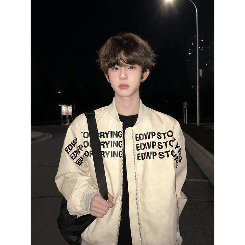 美式复古字母印花夹克男女春秋潮牌飞行棒球服情侣高级感痞帅外套