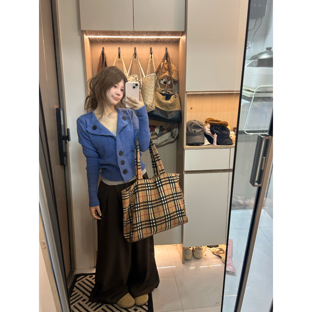 曾小咸 韩系翻领针织开衫女秋宽松收腰显瘦气质休闲短款毛衣上衣
