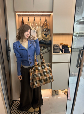 曾小咸 韩系翻领针织开衫女秋宽松收腰显瘦气质休闲短款毛衣上衣