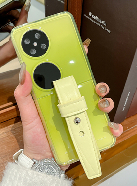 适用华为pocket 2手机壳新款相框果冻渐变pocket S折叠屏pocket2全包防摔p50pocket高级感绿色手带女款保护套